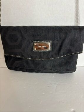 Nine West Black Quilted-Pattern Flap Clutch with Chain Strap